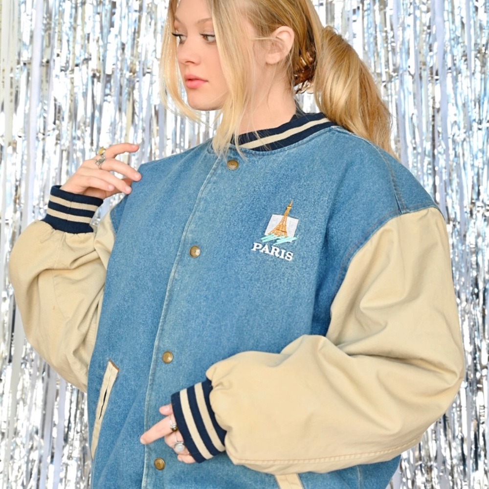 Vintage Paris Denim Baseball Jacket!